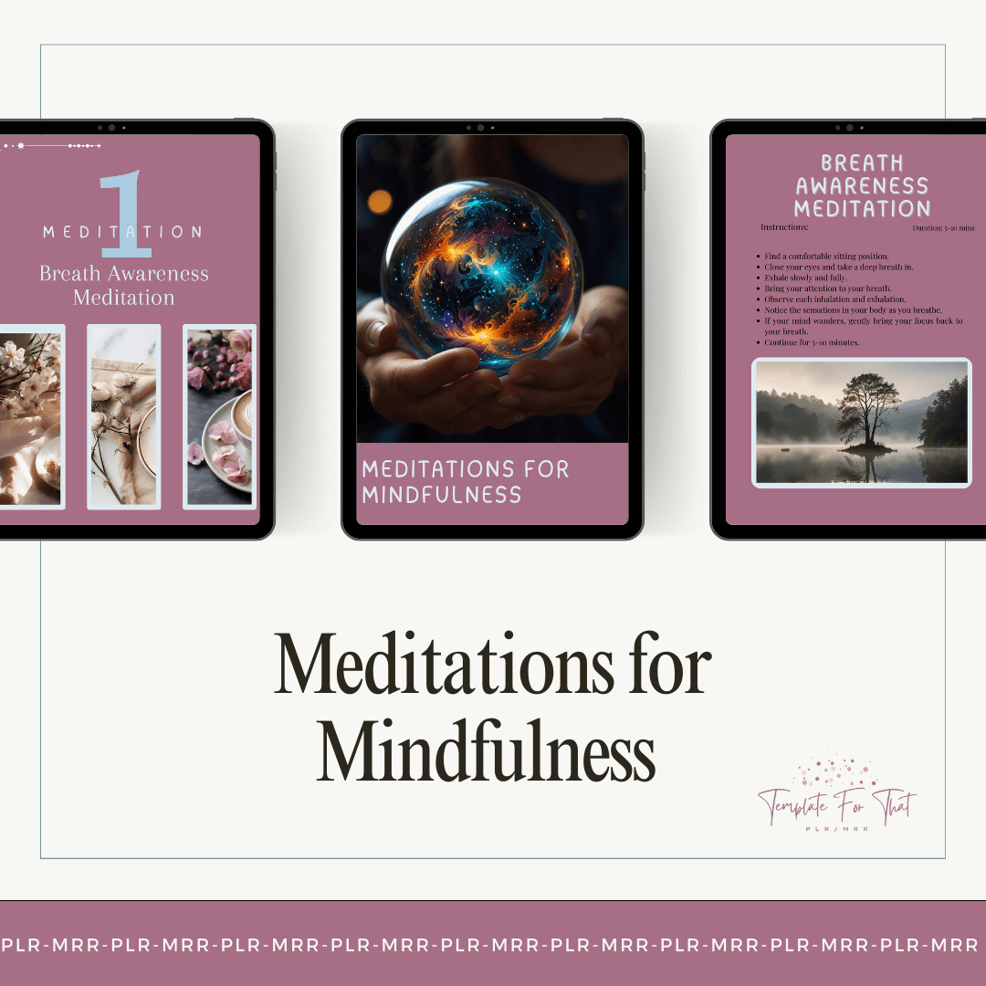 Meditations for Mindfulness printable eBook with PLR and MRR 
