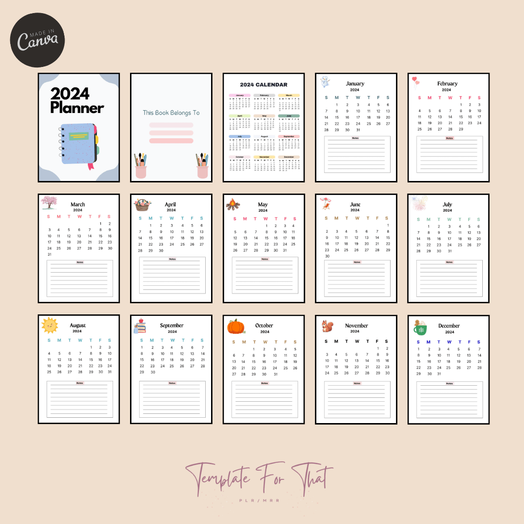 PLR printable 2024 planner 