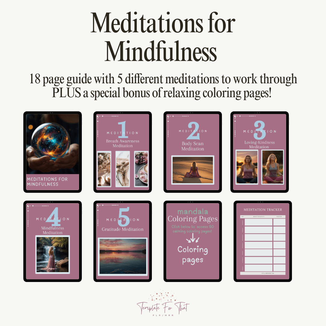 Meditations for Mindfulness printable eBook with PLR and MRR 