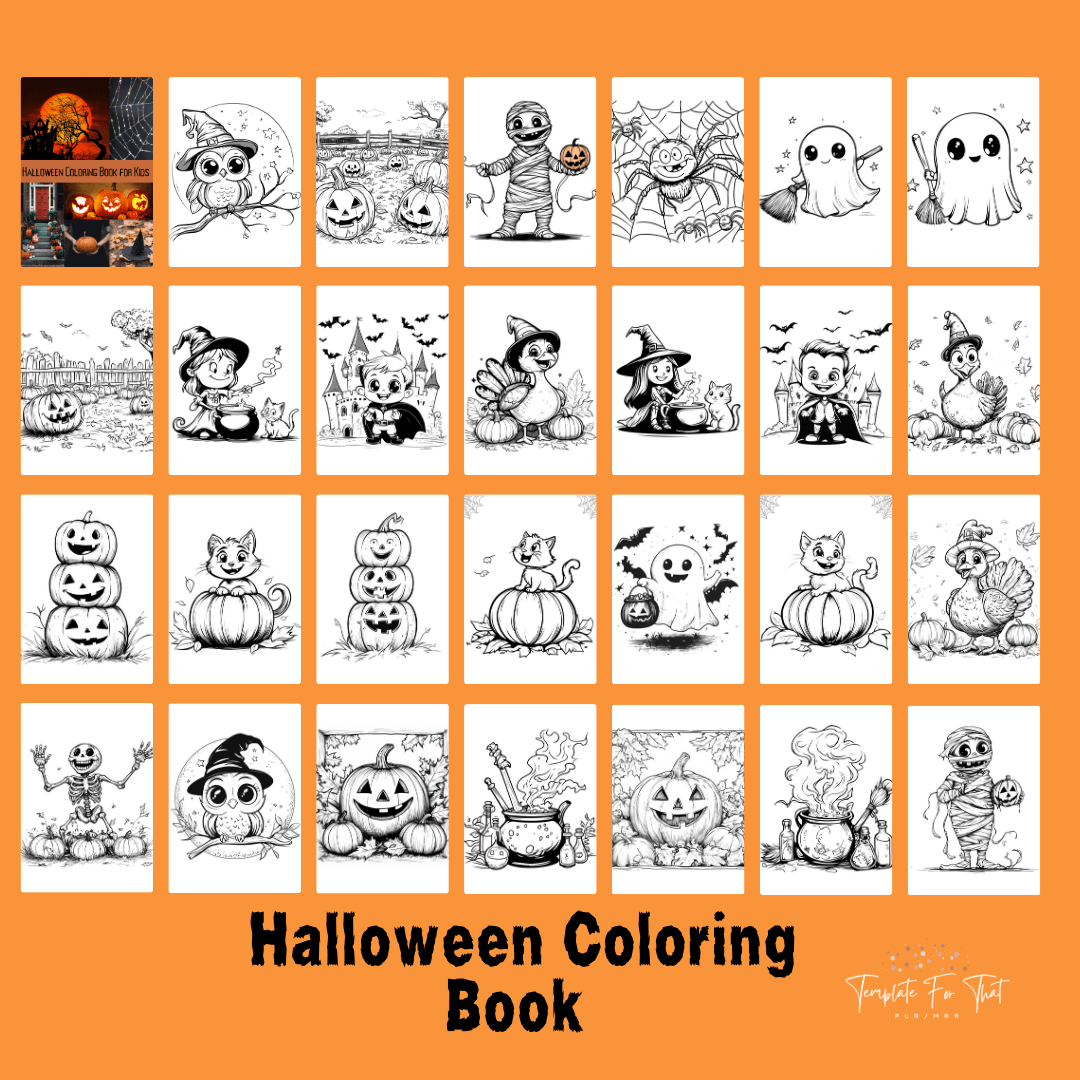 Halloween Coloring Book, Printable, with PLR 