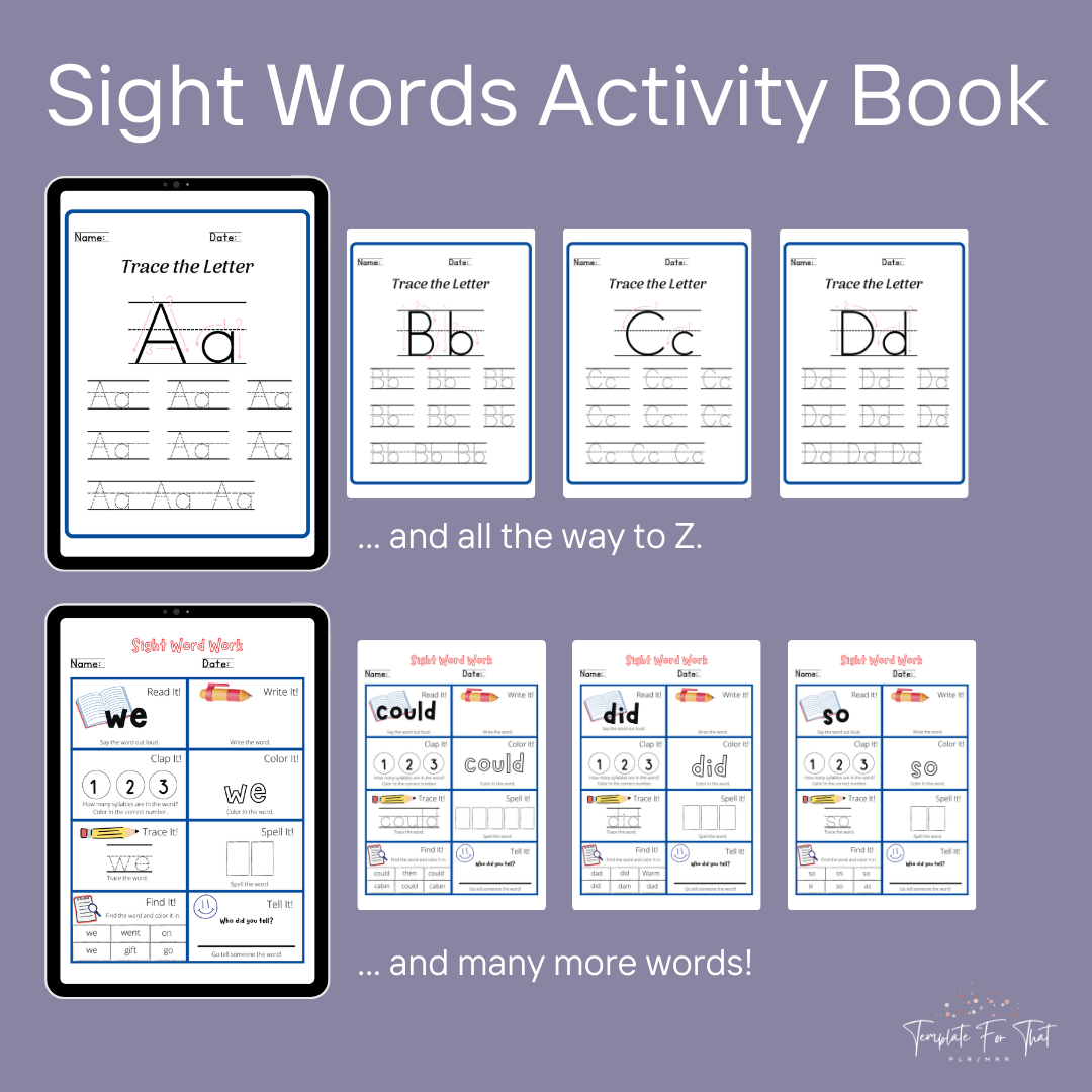 Sight Words printable activity book with PLR 