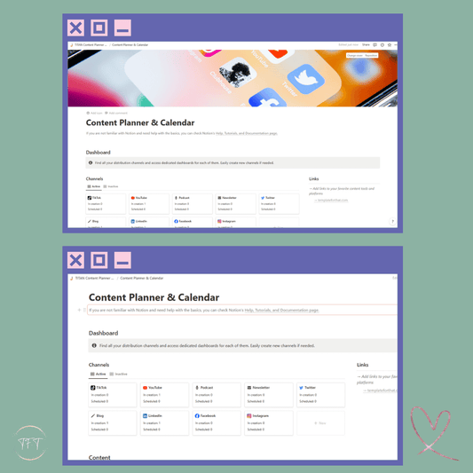 Notion Template for social media planning with PLR/MRR, example of template 