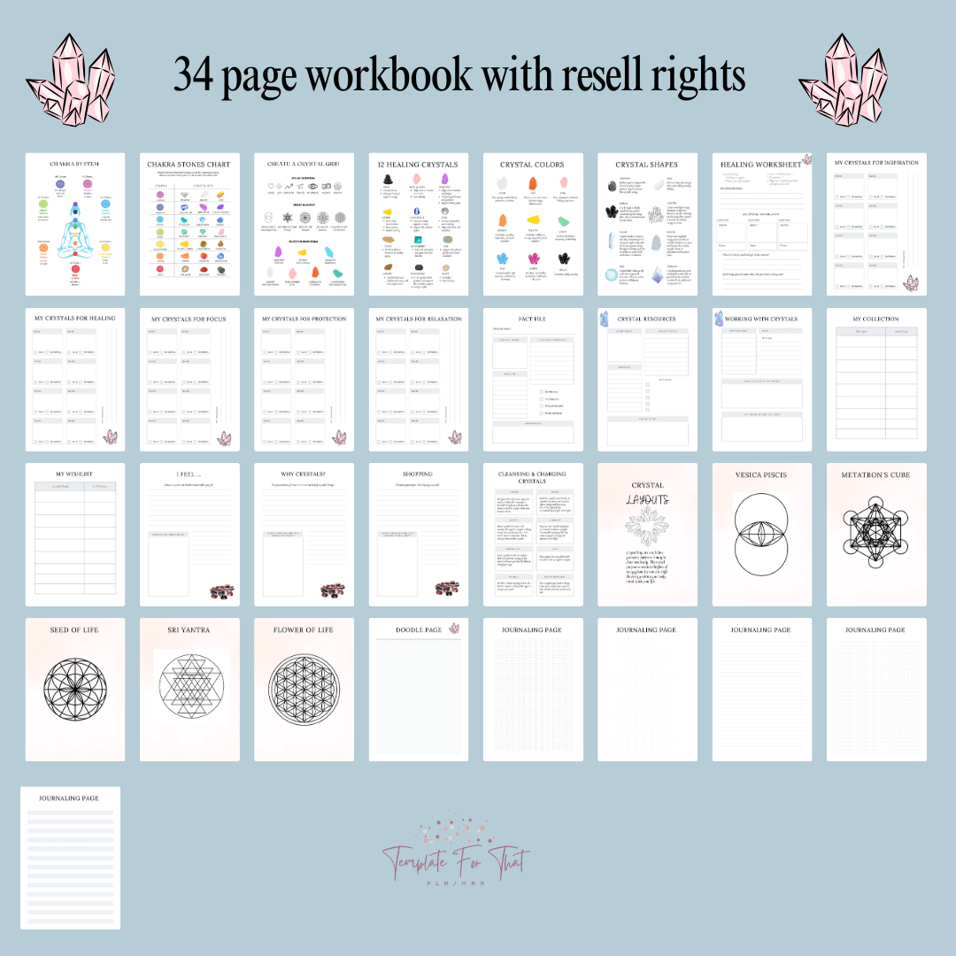 All about crystals printable workbook with Private Label Rights (PLR)