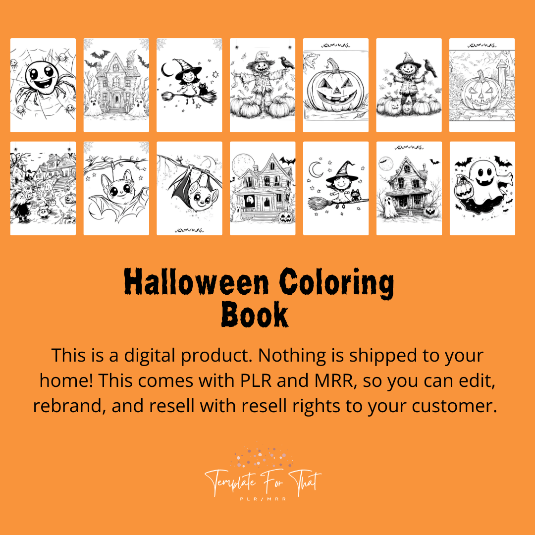 Halloween Coloring Book, Printable, with PLR 