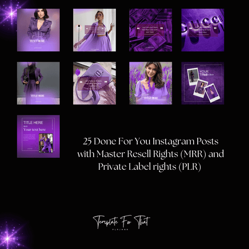 Purple Social Media Posts with PLR & MRR