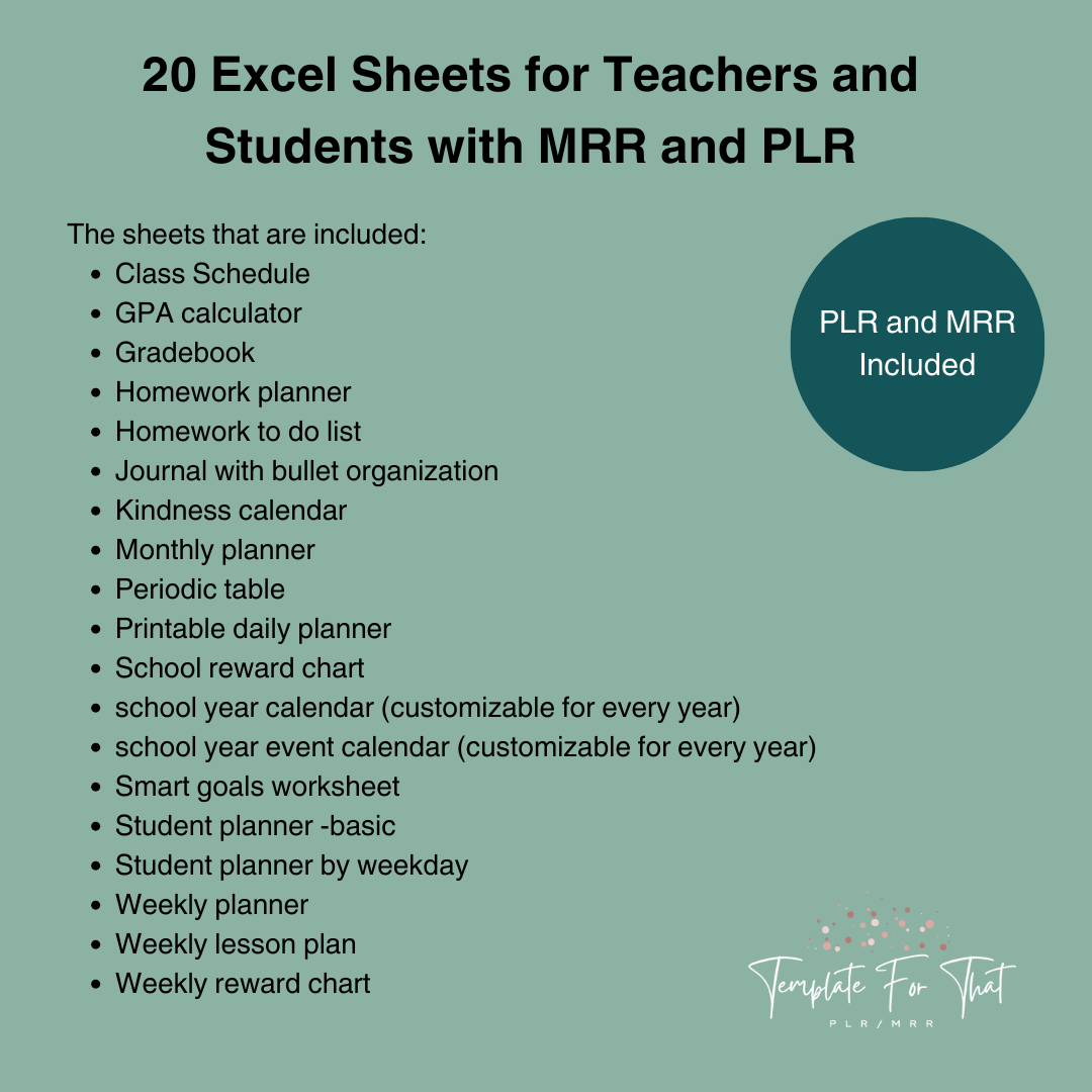Excel Sheets for teachers with MRR