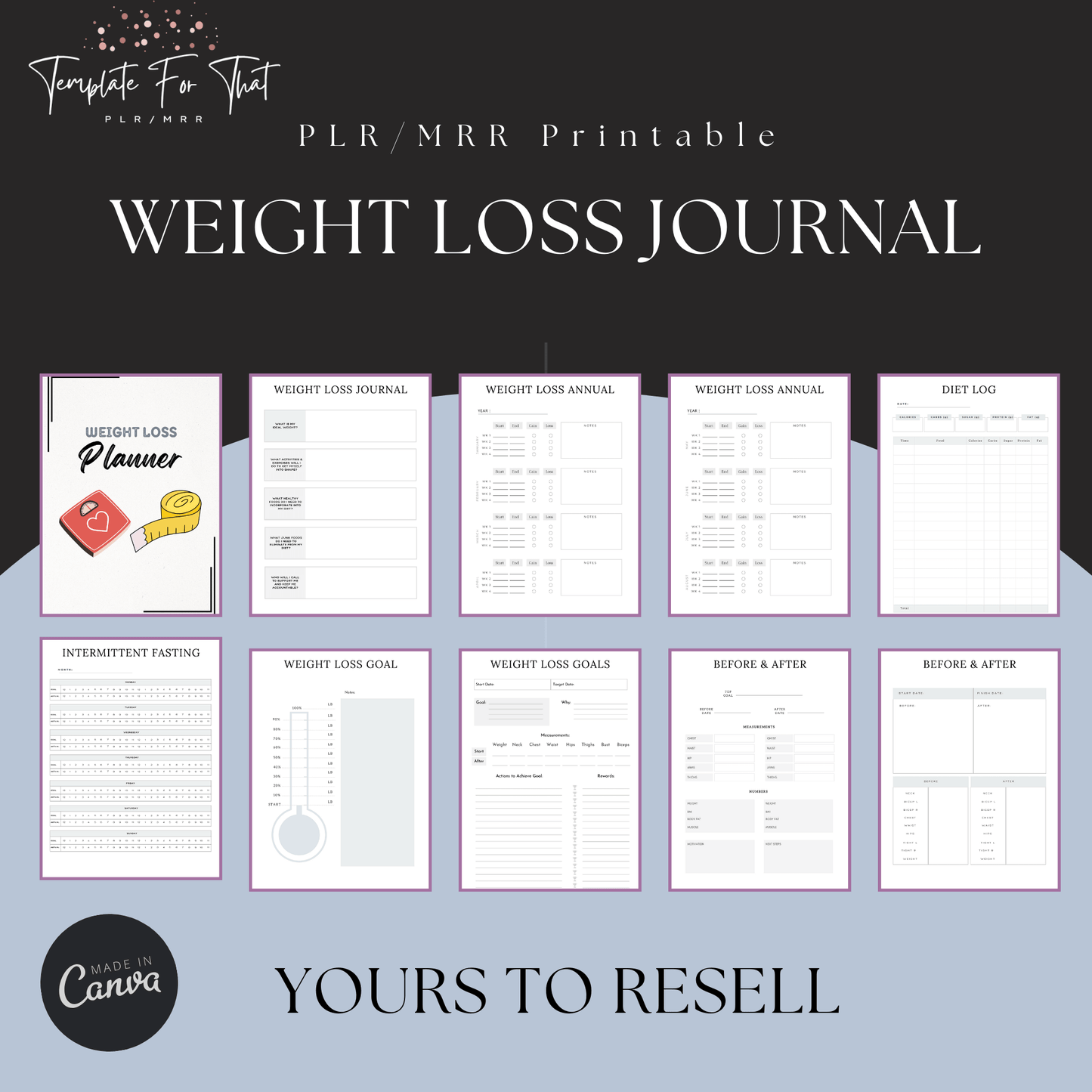 Printable weight loss journal with PLR