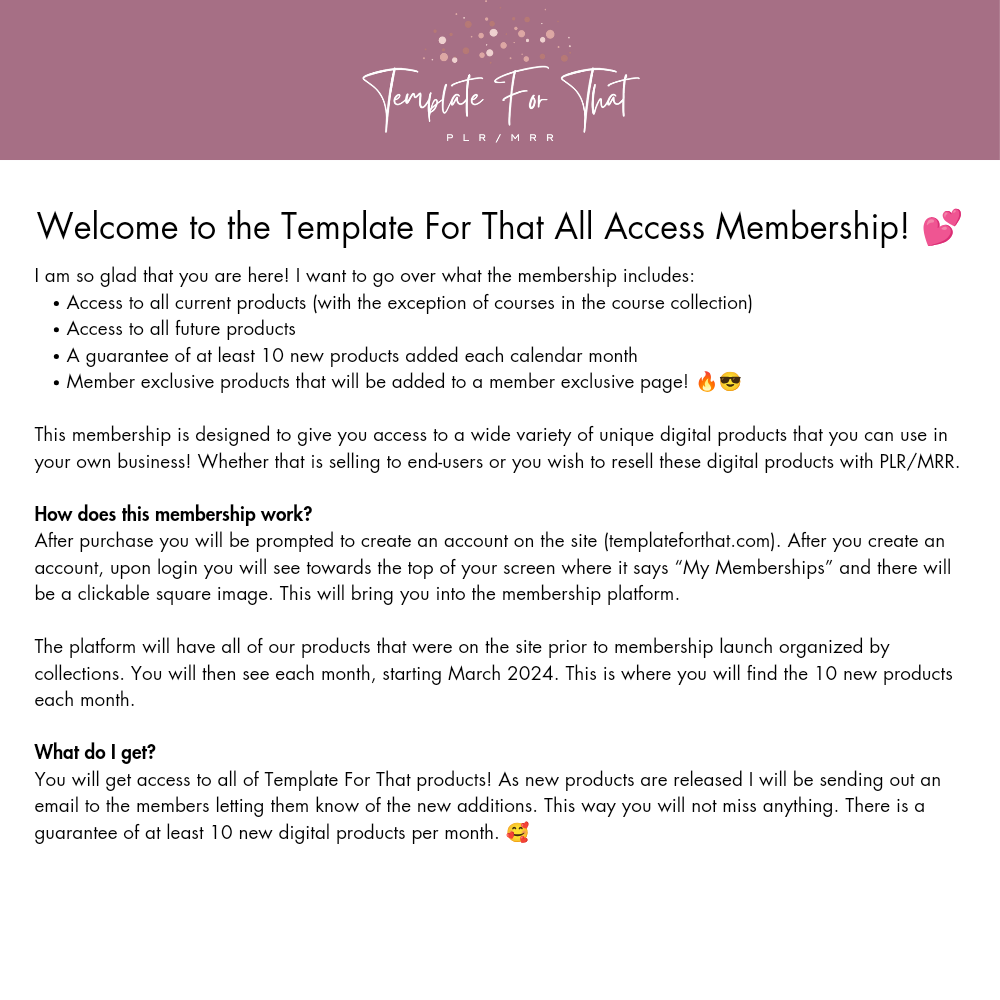 Template For That All Access Membership (MRR)